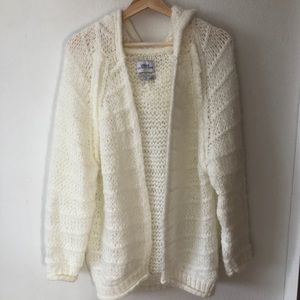 UO open front white hooded cardigan